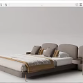 Modern Upholstered Double Bed With Gray Beige Bedding Pillows And Side Tables 3d model