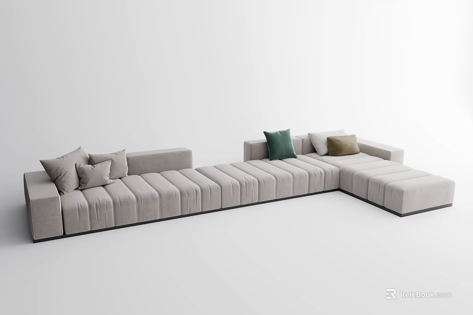 Modern Light Gray Upholstered Sectional Sofa With Plush Cushions And Sleek Design 3d model