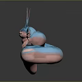 Fantasy Creature Character with Blue Pink Body Tentacles in Cartoon 3D Design Curled Form