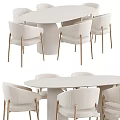 Modern Round and Oval Dining Table Set With Upholstered Chairs and Metal Legs Wooden Top