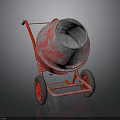 Red Concrete Mixer With Metal Drum And Wheels For Construction Use