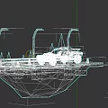 Off Road Vehicle On Floating Platform With Street Lamps Traffic Cones And Trees