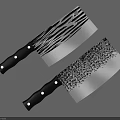 Fashionable Cutlery Set Including Two Knives With Striped And Speckled Patterns Black Handles White Dots