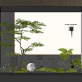 Modern Indoor Landscape With Green Tree Glowing Sphere Stones Ferns And Moss