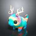 Colorful Dragon Like Figurine With Rainbow Scales Curled Tail Antlers And Large Eyes
