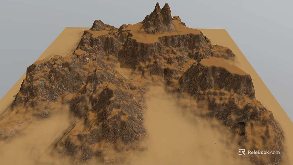 Desert Mountain Landscape With Rocky Terrain And Sandy Surroundings Natural Scenery 3d model 