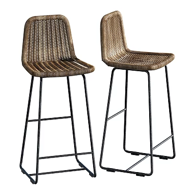 Modern Rattan Bar Stools With Black Metal Frame And Woven Seat Design 3d model