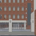 Vibrant Commercial Street With Red Brick Buildings Outdoor Seating Green Plants And People Walking