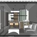 Modern Living And Dining Room Interior With White Sofa Coffee Table Bar Counter And Stools