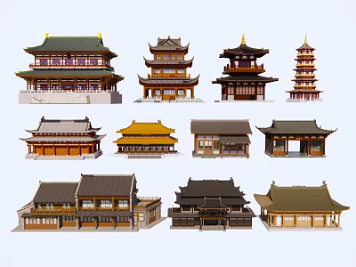 Ancient Architecture Models With Diverse Traditional Roof Styles And Designs 3d model