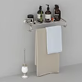 Bathroom Accessories Wall Mounted Metal Shelf With Toiletries Hanging Towels And Toilet Brush