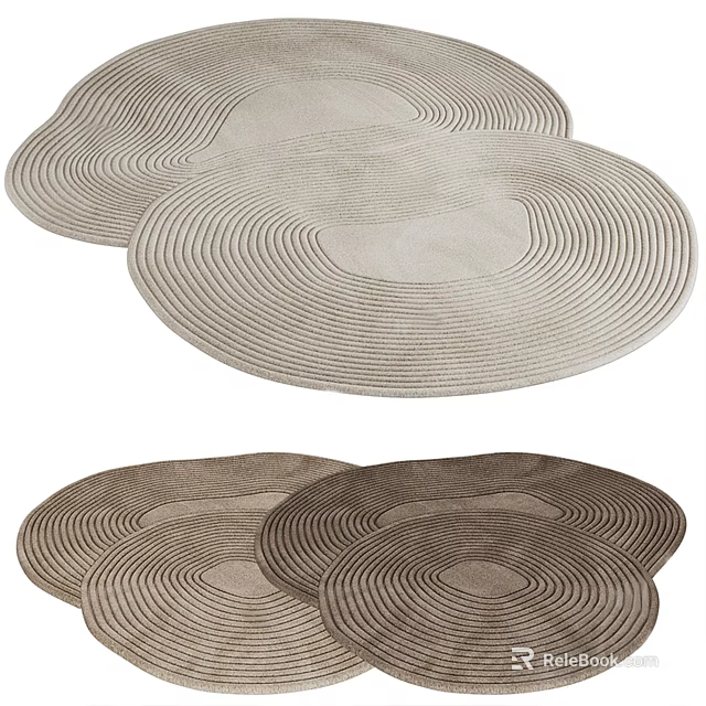 Stylish Rugs with Circular Wavy Patterns in Light Gray and Dark Brown for Home Decor 3d model 