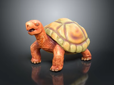 Realistic Reptile Turtle Model With Orange Shell And Green Edges Standing On Black Background 3d model