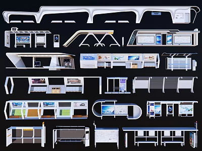 Various Modern Exhibition Booth Designs With Different Structures And Display Features 3d model