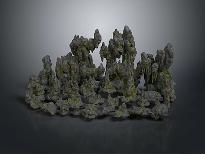 Wood Stone Materials Natural Decorative Rock Pile With Green Moss And Texture 3d model