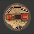Red Vintage Food Truck with Canvas Awning Menu Board and Wooden Barrel Outdoor Setup