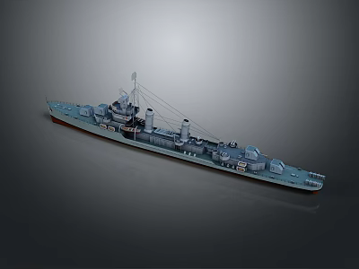 Highly Detailed Warship 3D Model Military Naval Water Transport Vessel With Deck Design 3d model