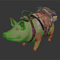 Fantasy Character Riding Pig Mount With Decorative Saddle And Gear Equipment