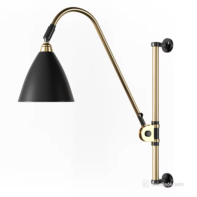 Modern Black Shade Wall Sconce With Gold Metal Adjustable Arm For Interior Decor 3d model 