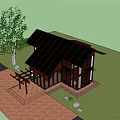 Modern Detached Villa with Dark Brown Roof Wooden Structure Large Windows and Stone Decor