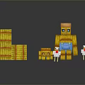Minecraft Scarecrow Character With Hay Bales And Chickens In Game Scene