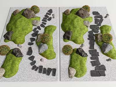 Natural Garden Stepping Stones Path With Green Lawn And Small Shrubs 3d model