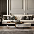 Elegant Beige Sofa Set With Multiple Cushions Coffee Table Lamps And Decorative Flowers
