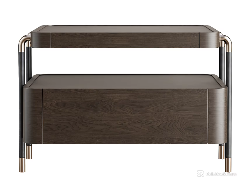 Modern Wooden Bedside Table With Sleek Metal Legs And Storage Drawer 3d model 