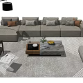 Modern Gray Sofa And Coffee Table Set With Decorative Pillows Floor Lamp And Accent Chair