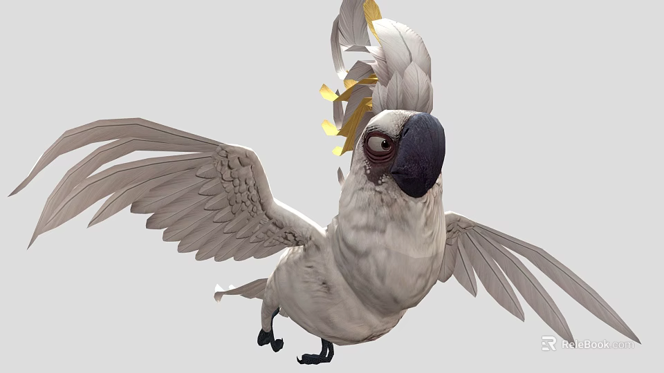 Game Animated White Parrot Character With Spread Wings And Yellow Head Feathers 3d model 