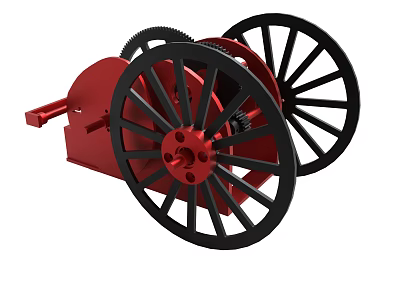 Antique Mechanical Device With Red Body And Large Black Spoked Wheels 3d model