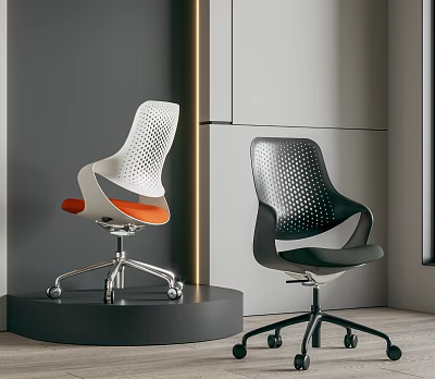 Modern Office Chairs With Perforated Design White Black Colors And Wheels On 3d model