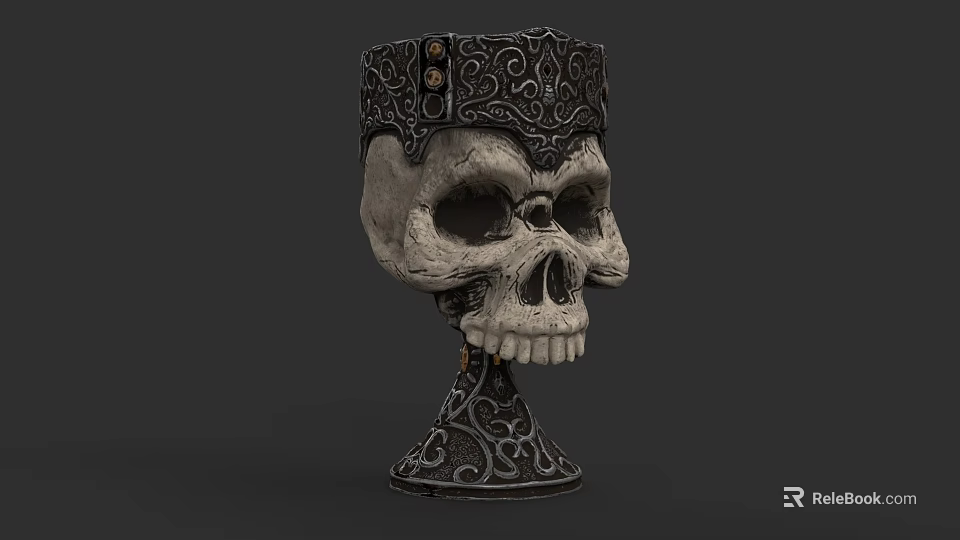 Ornate Skull Sculpture With Intricate Carvings On Decorative Detailed Base 3d model 