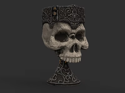 Ornate Skull Sculpture With Intricate Carvings On Decorative Detailed Base 3d model