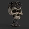 Ornate Skull Sculpture With Intricate Carvings On Decorative Detailed Base