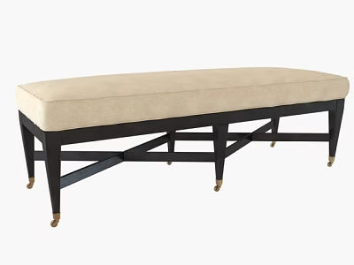 Stylish Sofa Bench Featuring Beige Cushioned Seat Black Wooden Frame And Golden Legs 3d model