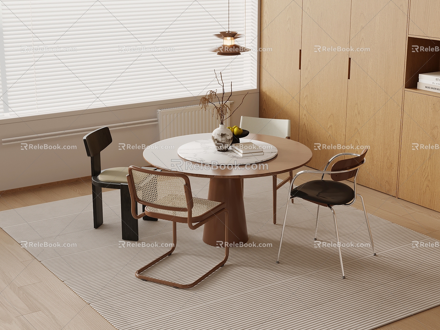 Quiet style dining table and chair combination 3d model