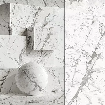 Marble Textured Components Featuring Geometric Cube Sphere And Stacked Design 3d model