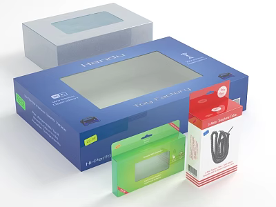 Ornament Decoration Set with Transparent Window Packaging Boxes in Blue Grey Green Red 3d model