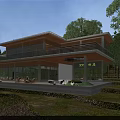 Modern Detached Villa With Hillside Setting Large Glass Windows And Outdoor Terrace Furniture