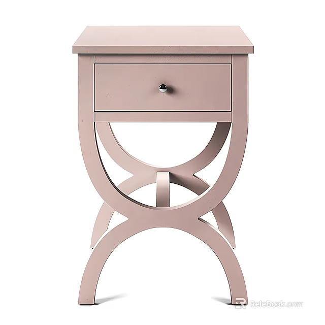 Modern Light Pink Bedside Table With Single Drawer And Curved Legs Design 3d model