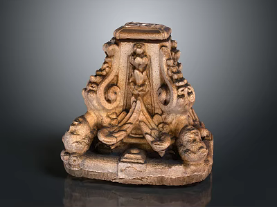 Ancient Stone Pillar Base With Intricate Carvings Decorative Figures And Lion Heads 3d model