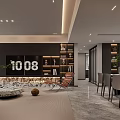 Elegant Modern Dining and Living Room Interior With Sofa Coffee Table And Wine Cabinet 3d model