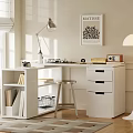 Modern White Desk with Bookshelf Drawer Typewriter Lamp and Matisse Poster