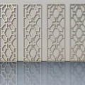 Light Colored Swing Doors With Symmetric Geometric Hollow Patterns And Reflective Floor 3d model