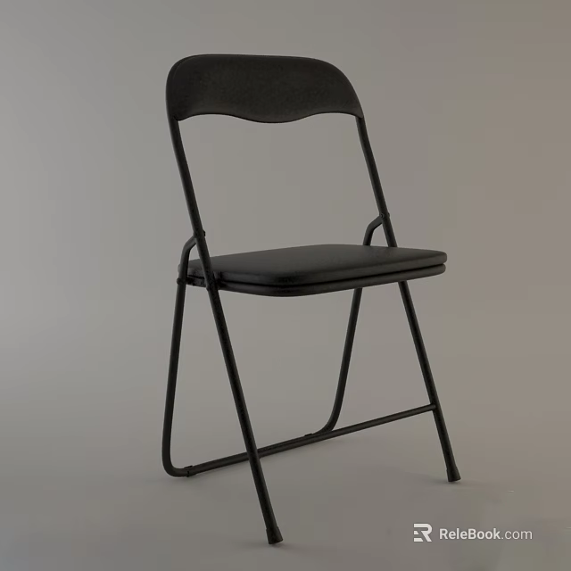 Black Folding Single Chair With Padded Seat And Metal Frame Structure 3d model 