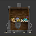 Open Wooden Treasure Chest With Pumpkin Decoration Purple Ball Blue Box And Scattered Gold Coins