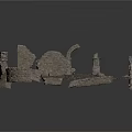 Ancient Stone Architectural Components Featuring Arches Wall Fragments And Pillar Pieces 3d model