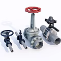 Industrial Valves In Various Designs With Red And Black Handles