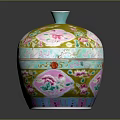 Elegant Colorful Ceramic Vessel With Intricate Sculpted Floral Patterns And Lid